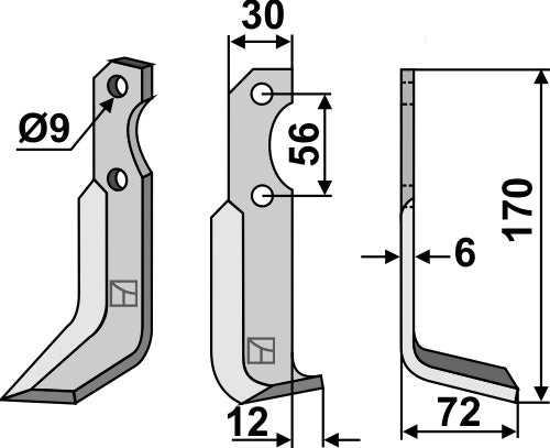 Blad 170x30mm, høyre