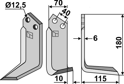 Terä 180 x 70 mm, oikea