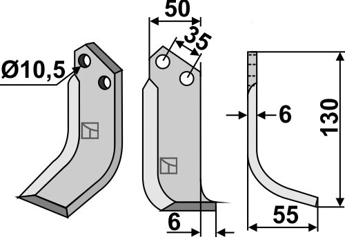 Blad 130x50mm, høyre