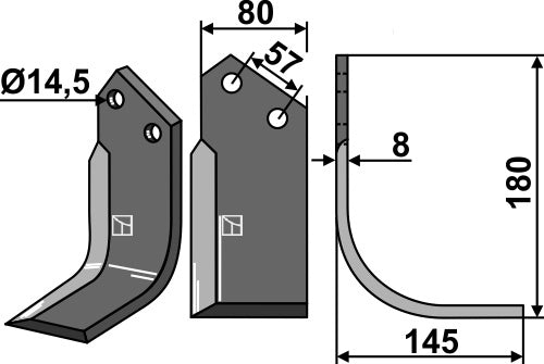 Klinge 180 x 80 mm, højre