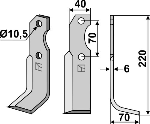 Blad 220 x 40 mm, höger