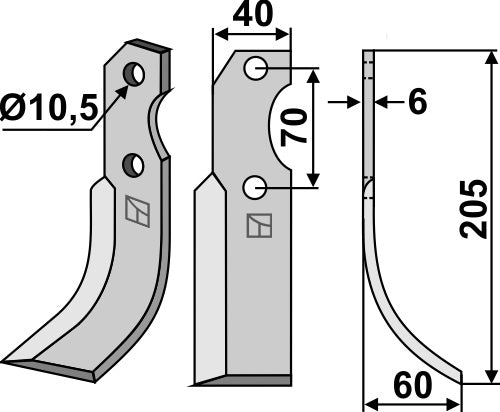 Blad 205 x 40 mm, höger