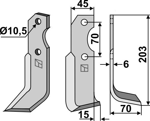 Terä 203 x 45 mm, oikea