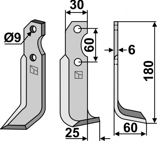Terä 180 x 30 mm, oikea