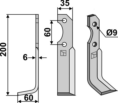 Klinge 200 x 35 mm, venstre