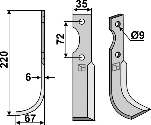 Terä 220 x 35 mm, vasen