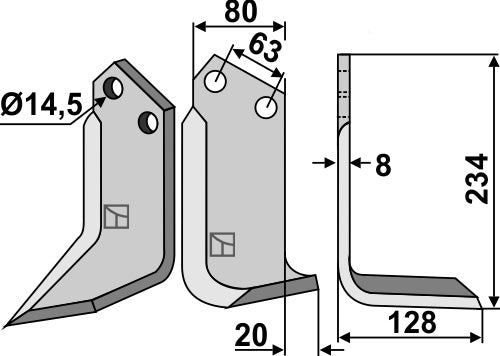 Klinge 234 x 80 mm, højre