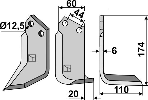 Blad 174x60mm, høyre