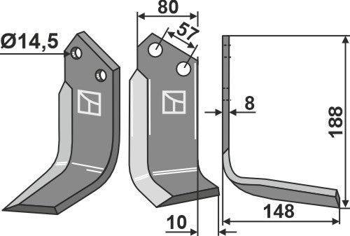 Terä 188 x 80 mm, oikea