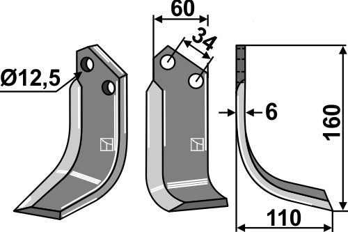 Blad 160 x 60 mm, höger