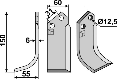 Klinge 150 x 60 mm, venstre