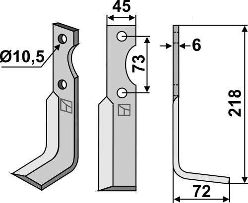 Terä 218 x 45 mm, oikea