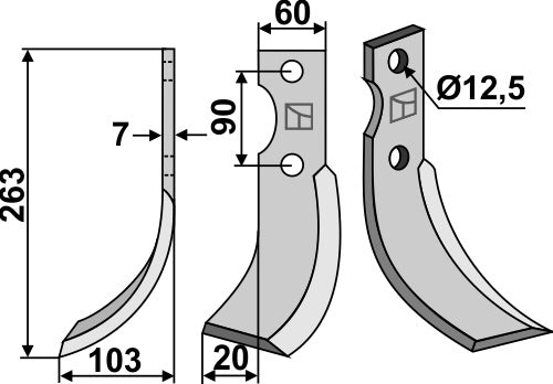 Klinge 263 x 60 mm, venstre