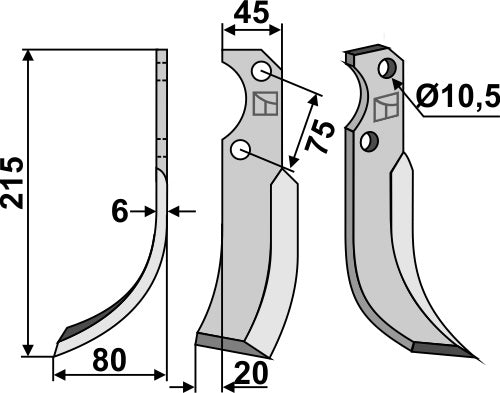 Klinge 215 x 45 mm, venstre
