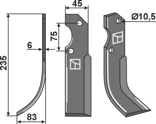 Klinge 235 x 45 mm, venstre