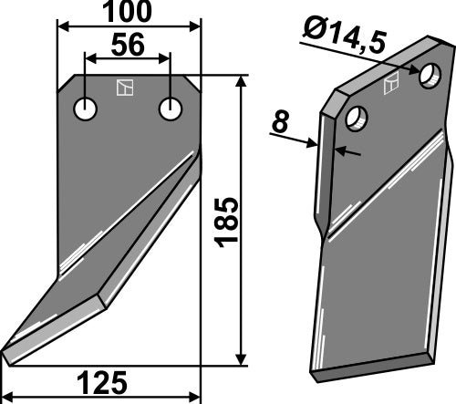 Roterende tand 185 x 100 mm, venstre