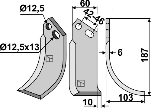 Blad 187 x 60 mm, höger