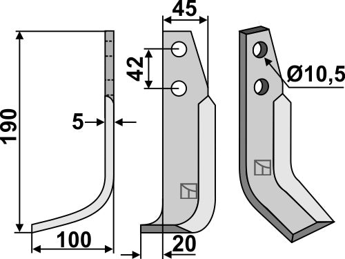 Blad 190x45mm, venstre