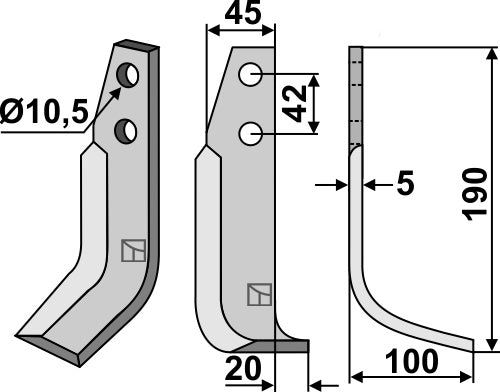 Blad 190 x 45 mm, höger