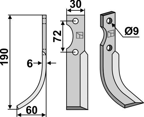 Klinge 190 x 30 mm, venstre