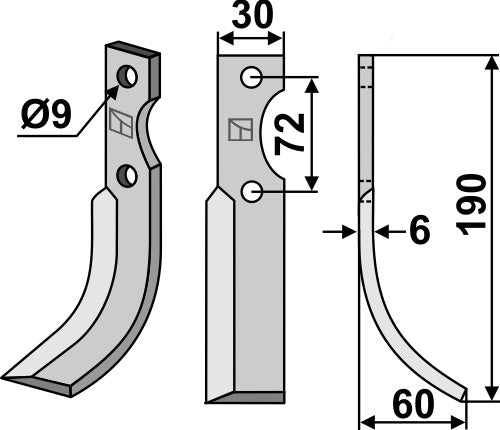 Blad 190x30mm, høyre