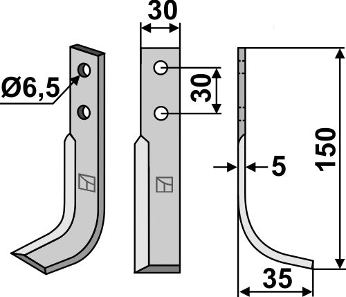 Blad 150 x 30 mm, höger