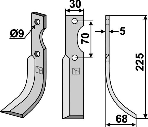 Blad 225 x 30 mm, höger