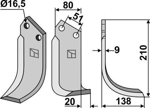 Blad 210 x 80 mm, höger