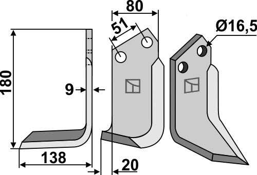 Klinge 180 x 80 mm, venstre