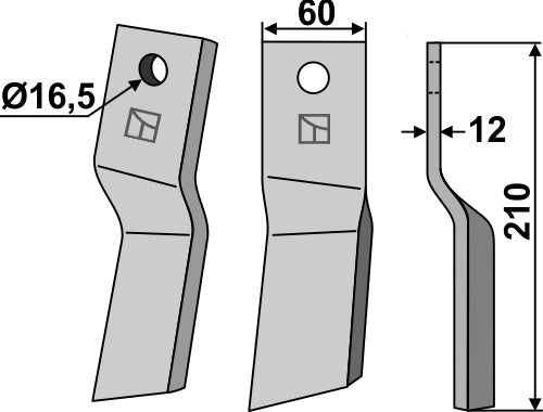 Rotationspinne 210x60 mm, höger