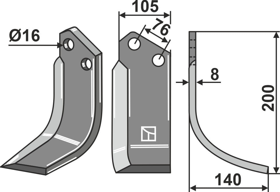 Blad 200 x 105 mm, höger