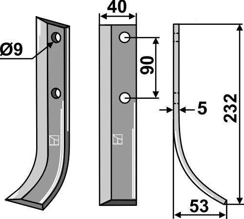 Terä 232 x 40 mm, oikea