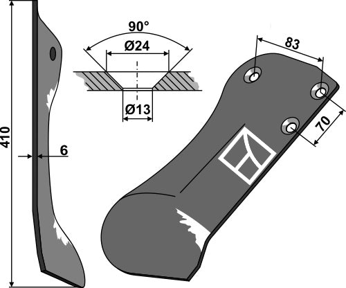 Skålformad plogbill höger (under vinranka-ogräsrensare höger)
