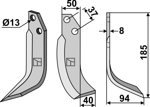 Blad 185 x 50 mm, höger