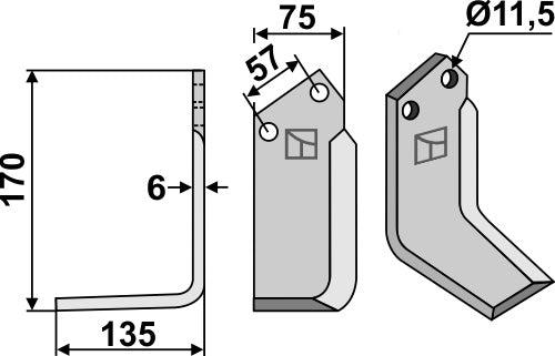 Terä 170 x 75 mm, vasen