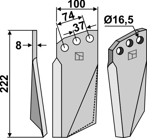 Pyörivä piikki 222 x 100 mm, vasen