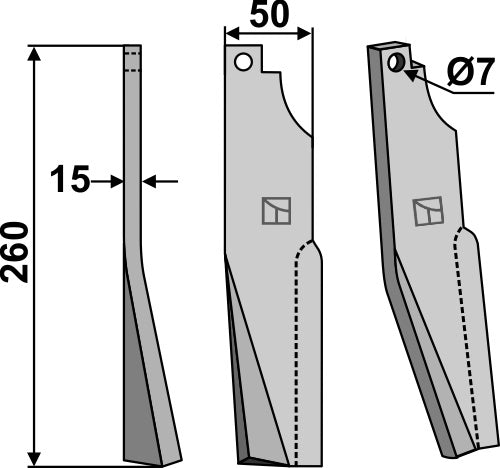 Roterende tand 260 x 50 mm, venstre