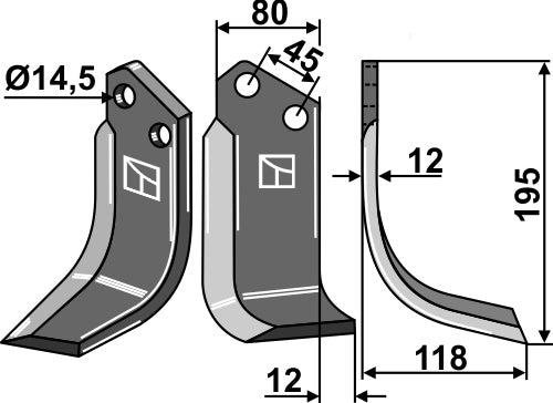 Terä 195 x 80 mm, oikea