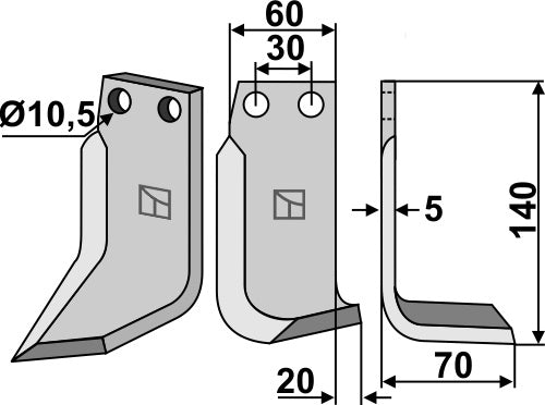 Blad 140 x 60 mm, höger