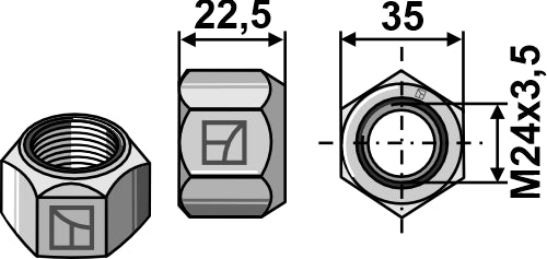 Helmetallmutter med klemmekanisme M24 - DIN 6925 galv. 8.8