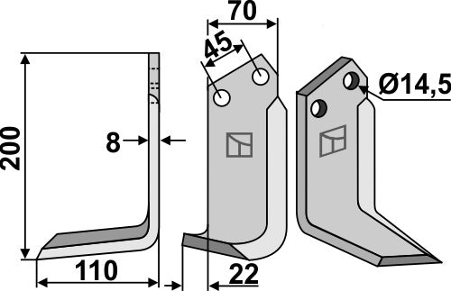 Terä 200 x 70 mm, vasen