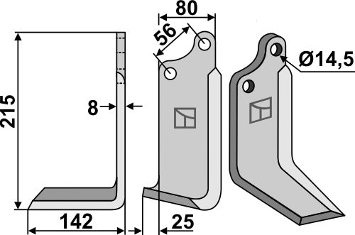 Klinge 215 x 80 mm, venstre