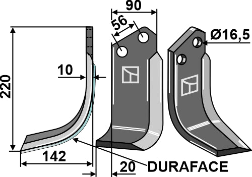 Klinge DURAFACE 220x90 mm, venstre