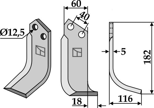 Blad 182 x 60 mm, höger