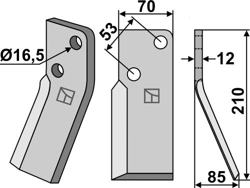 Pyörivä piikki 210 x 70 mm, oikea