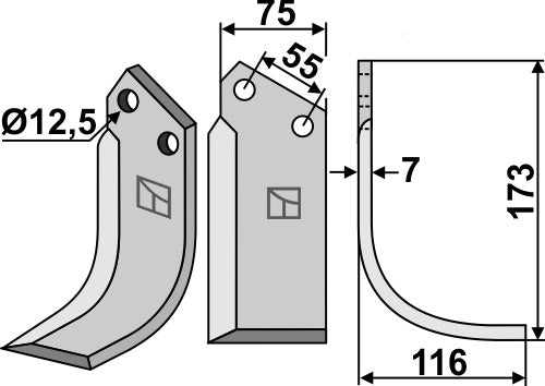 Terä 173 x 75 mm, oikea