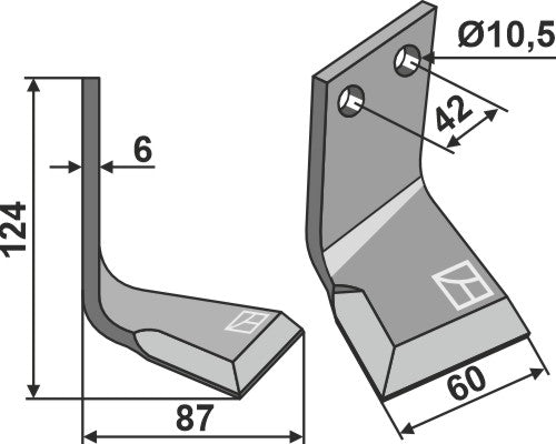 Pyörivä piikki 124 x 60 mm, oikea