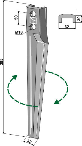 Tand för rotorharvar 385 mm, höger