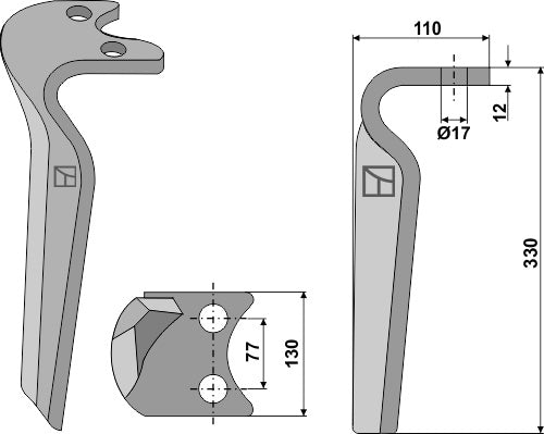 Tand till rotorharv 330 mm, höger