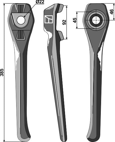 Tand för rotorharvar 385 mm, vänster